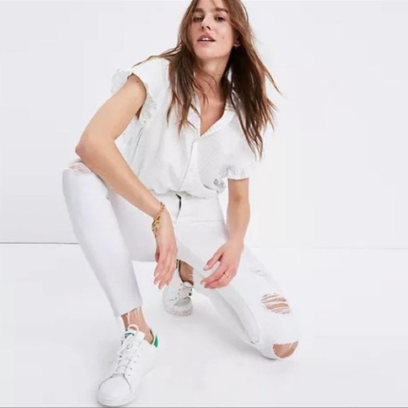 MADEWELL white jeans 24 high rise skinny crop distressed deconstructed f… - Picture 1 of 12